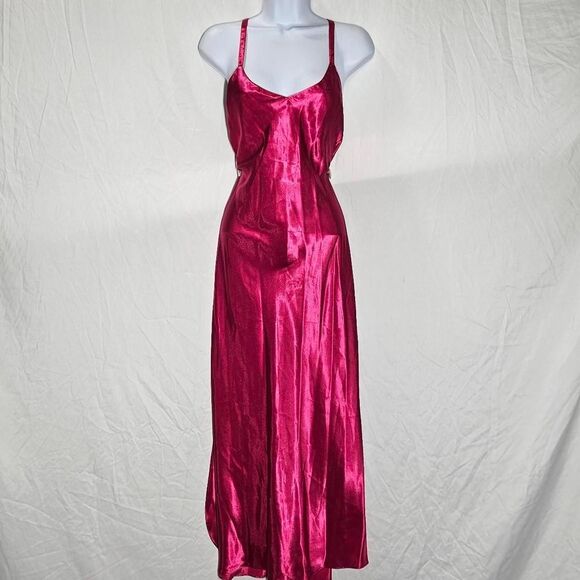 Dresses & Skirts - y2k 90s pink satin v neck maxi midi dress